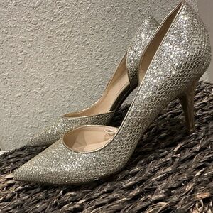 Marc Fisher sparkly silver + gold 3” heel; size 8.5; worn once